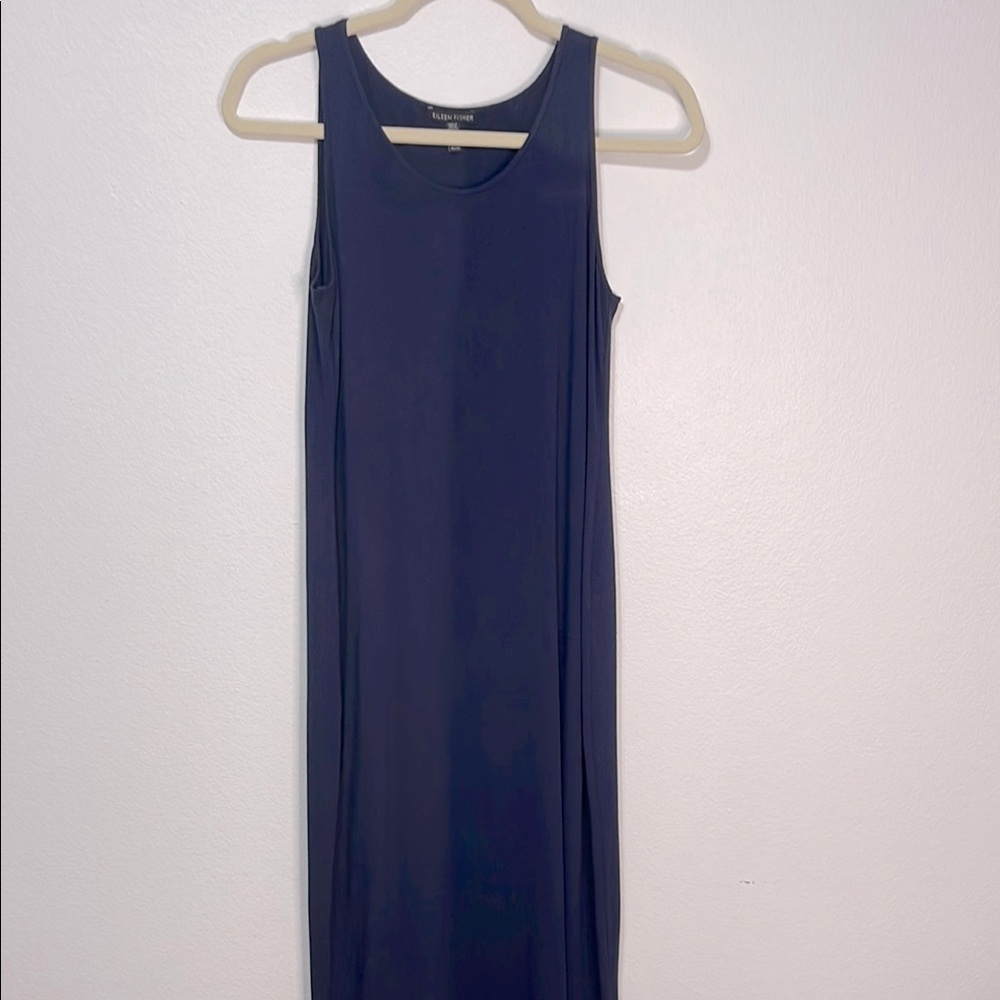 Eileen Fisher Navy Sleeveless Sheath Maxi Dress Size XSmall PTP 16” to 18” EUC